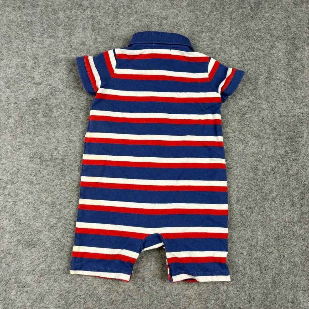 Ralph Lauren Romper Baby 6 Month Striped Red White Blue Polo Short Sleeve
